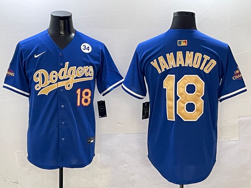 Men Los Angeles Dodgers #18 Yamamoto Blue Gold Game Nike 2025 MLB Jersey style 4->chicago cubs->MLB Jersey